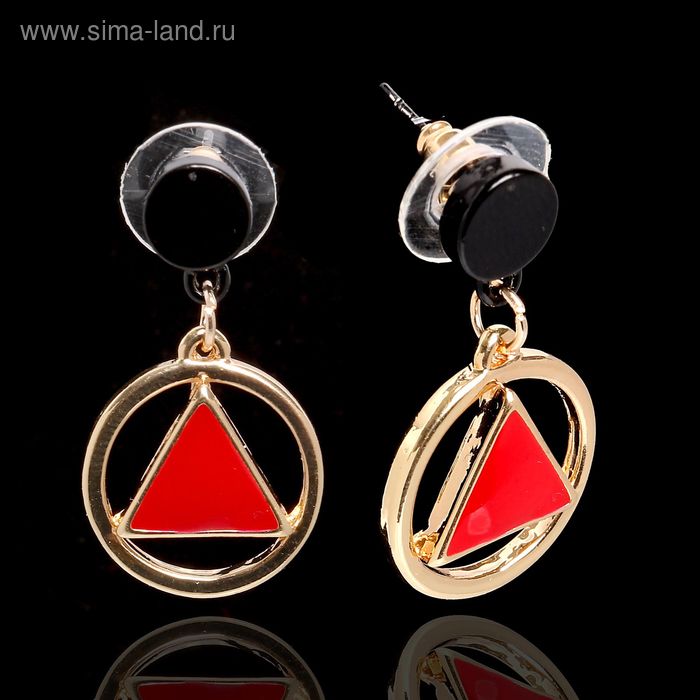 Серьги эмаль "Треугольник в круге", цвет чёрно-красный в золоте - Фото 1