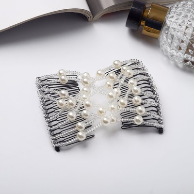 Зажим для волос «Жемчужная сетка», шарики, 8×7 см, белый