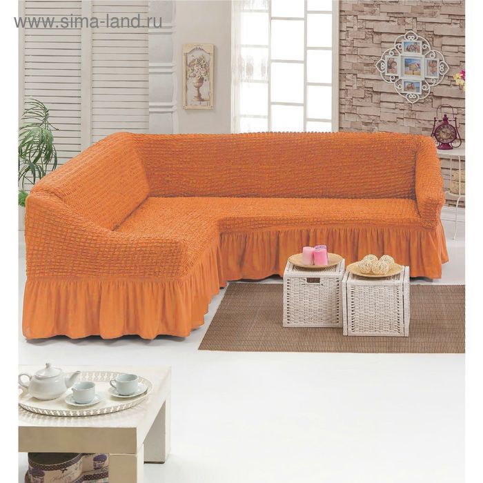 Чехол для мягкой мебели DO&CO  KOSELIK, угловой диван 3-х местный, оранжевый, п/э - Фото 1