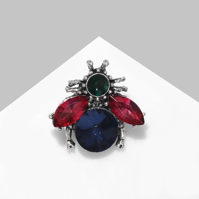 Брошь «Жук», цвет сине-розовый в чернёном серебре