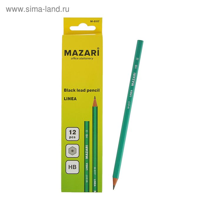 Карандаш чернографитный Mazari HB, шестигранный пластиковый Linea М-6117 - Фото 1