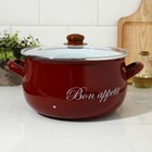 Кастрюля эмалированная «Бордо», 5,7 л, стеклянная крышка, индукция, цвет бордовый - Фото 1