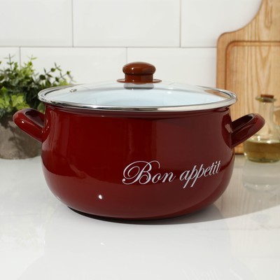 Кастрюля эмалированная «Бордо», 5,7 л, стеклянная крышка, индукция, цвет бордовый