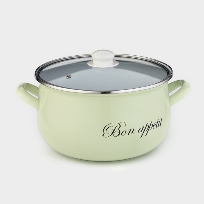 Кастрюля эмалированная «Лайм», 5.7 л, стеклянная крышка, индукция, цвет светло-зелёный - Фото 1