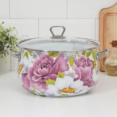 Кастрюля эмалированная «Пион», 5.7 л, стеклянная крышка, индукция