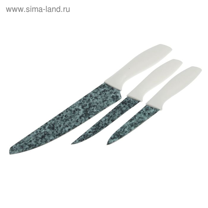 Набор ножей кухонных Доляна «Мрамор», 3 шт, лезвие 10 см, 12 см, 19 см - Фото 1