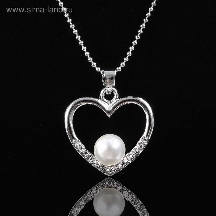 Кулон "Жемчужинка" сердце, цвет белый в серебре - Фото 1
