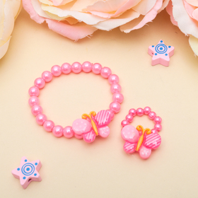 Набор детский 'Выбражулька' 2 предмета: браслет, кольцо, бабочки в горошек, цвет МИКС