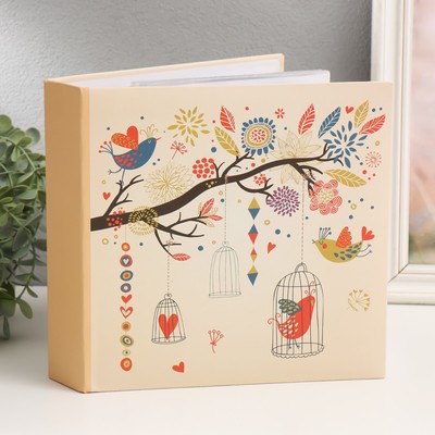 Фотоальбом на 200 фото 10х15 см "Нарисованные птицы" бумажные листы МИКС 22,5х22х5 см