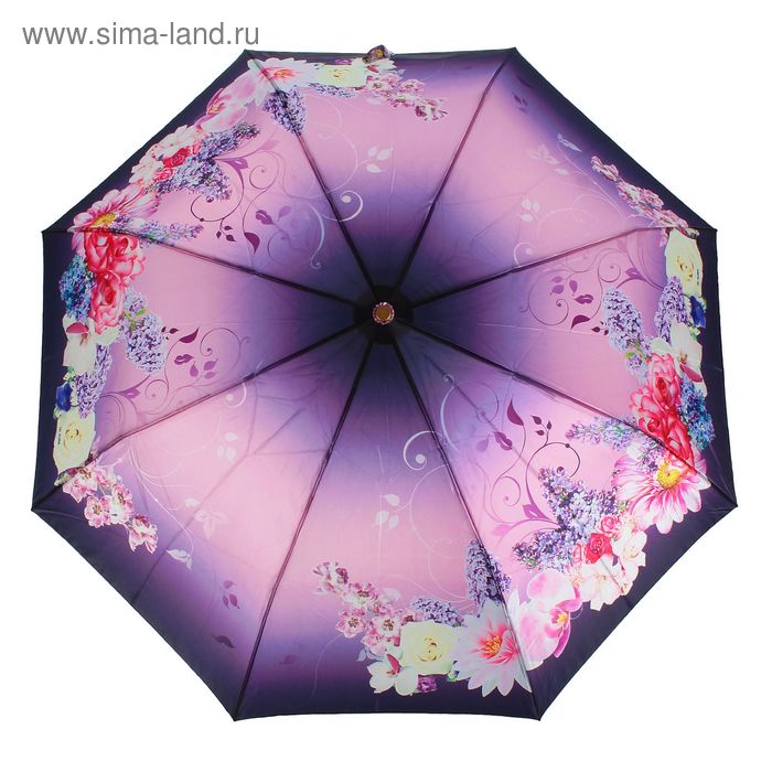 Зонт автоматический "Цветы", R=50см, цвет фиолетовый - Фото 1