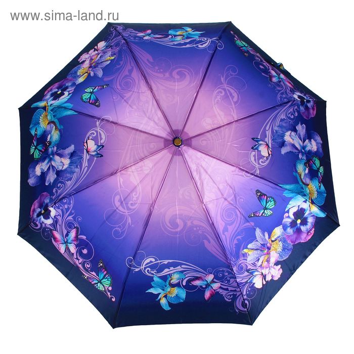 Зонт автоматический "Цветы и бабочки", R=50см, цвет фиолетовый - Фото 1
