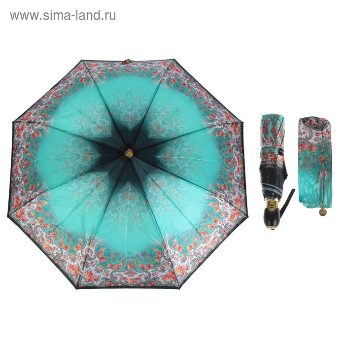 Зонт автоматический "Восточный мотив", R=51,5см, цвет бирюзовый - Фото 1