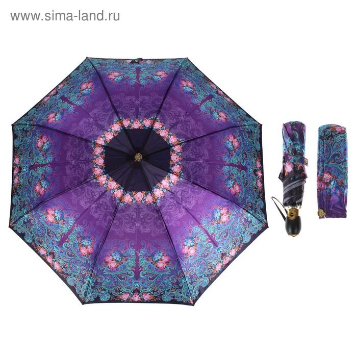 Зонт автоматический "Восточный мотив", R=51,5см, цвет фиолетовый - Фото 1