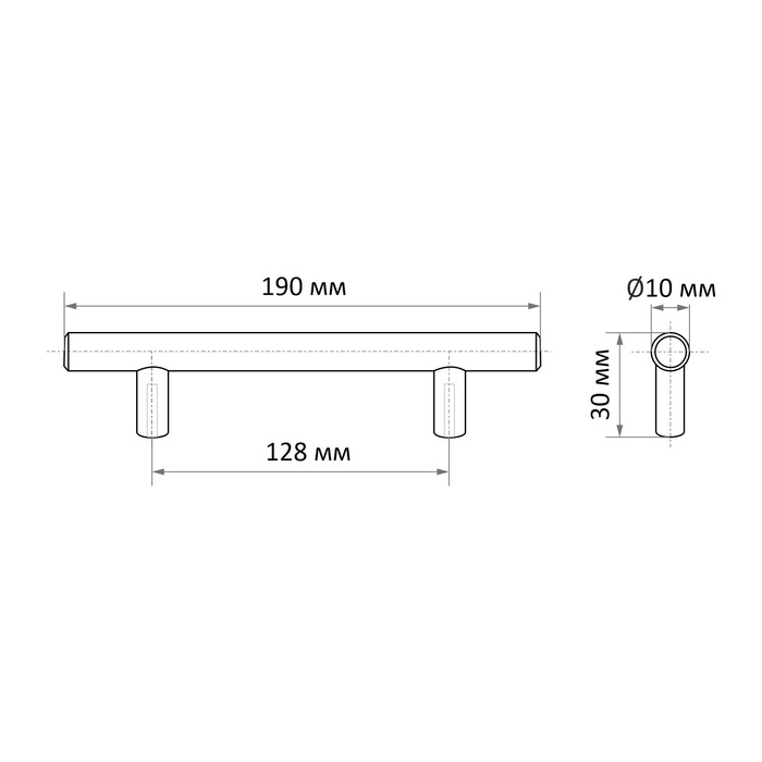 Ручка-рейлинг, d=10 мм, м/о 128 мм, цвет сатиновый никель - фото 18508504