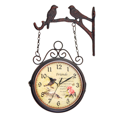 Часы настенные интерьерные «Птички», двусторонние, на подвесе, бесшумные, плавный ход, 24×40 см, циферблат d=17 см