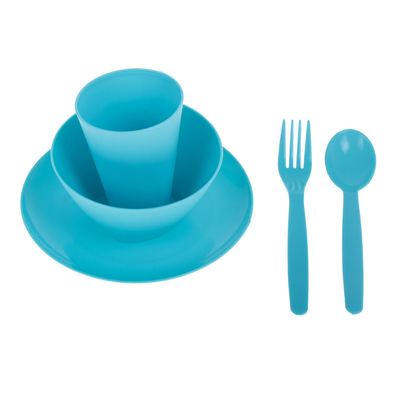 Набор посуды для детей, 5 предметов: тарелка, миска, стакан, ложка и вилка, цвет бирюза