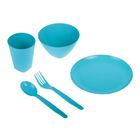 Набор посуды для детей, 5 предметов: тарелка, миска, стакан, ложка и вилка, цвет бирюза - Фото 2