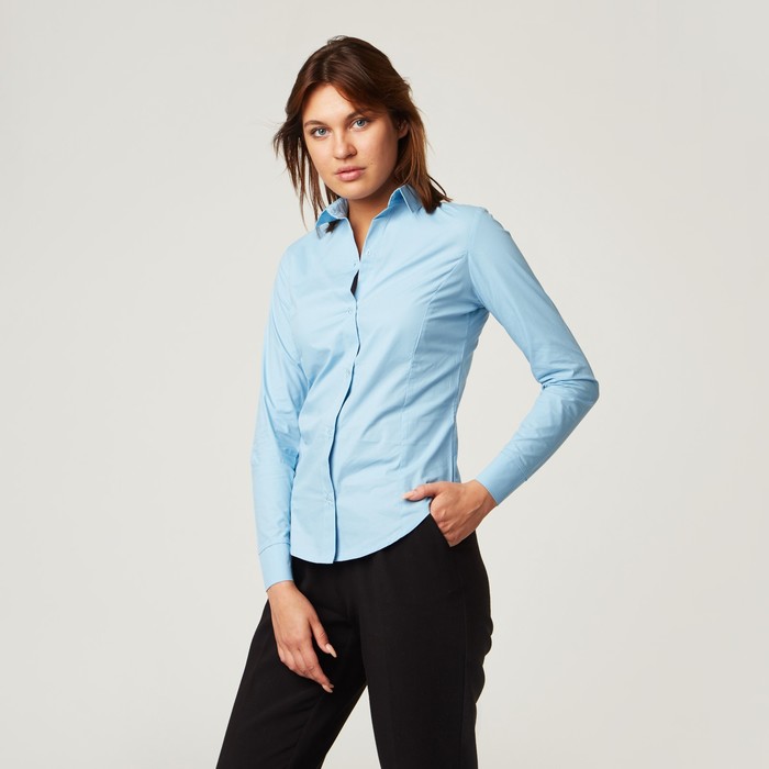 Рубашка женская с рельефами, размер 44, голубой,хлопок 100% - Фото 1