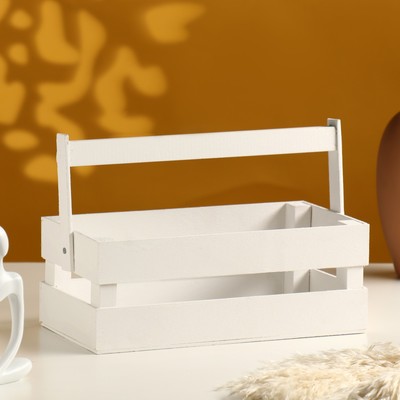 Кашпо для цветов «Двушка лайт», 24.5×13.5×9 см, деревянное, с ручкой, белое