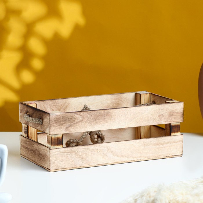 Кашпо для цветов «Двушка лайт», 24.5×13.5×9 см, деревянное, ручка - верёвка - Фото 1