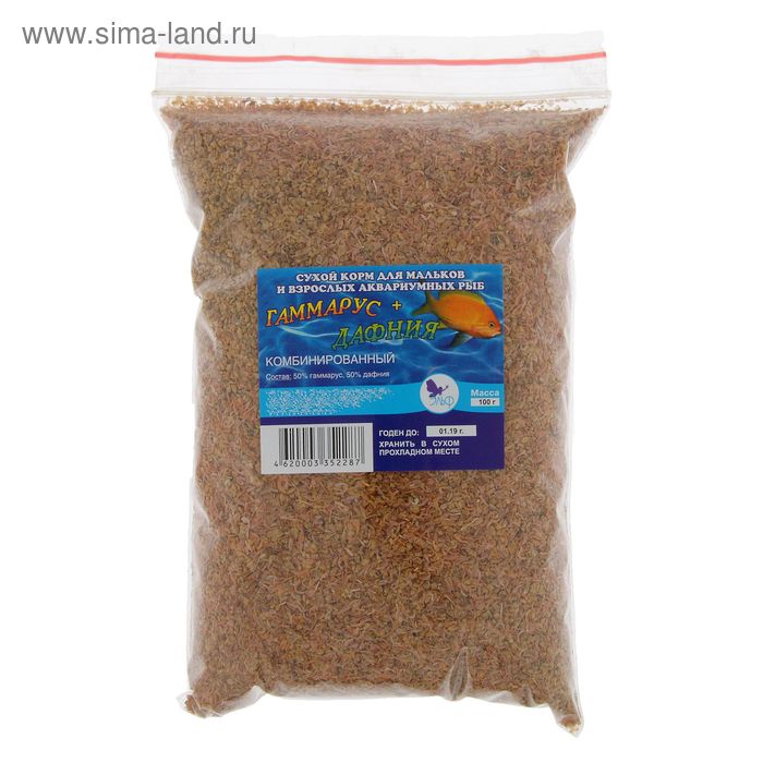 Корм для рыб «Комбинированный» дафния/гаммарус измельченный, пакет, 100 г - Фото 1