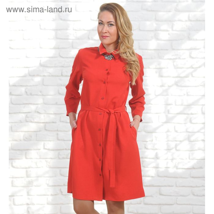 Платье-рубашка женское, размер 48, рост 164 см, цвет красный - Фото 1