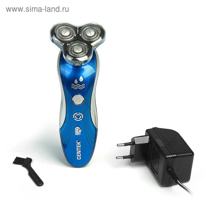Электробритва Centek CT-2170, 3 Вт, роторная, 3 плавающие головки, черно-голубая - Фото 1