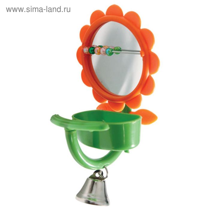 Зеркало для птиц Triol с бусинами и кормушкой, 7.5×15 см, микс цветов - Фото 1