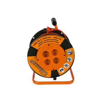 Удлинитель на катушке Glanzen, 4 розетки, 50 м, IP20, ПВС 2х1,5 EB-50-006