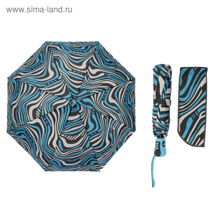Зонт полуавтоматический "Волна", R=55см, цвет голубой - Фото 1