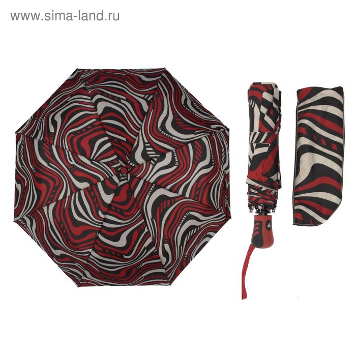 Зонт полуавтоматический "Волна", R=55см, цвет красный - Фото 1