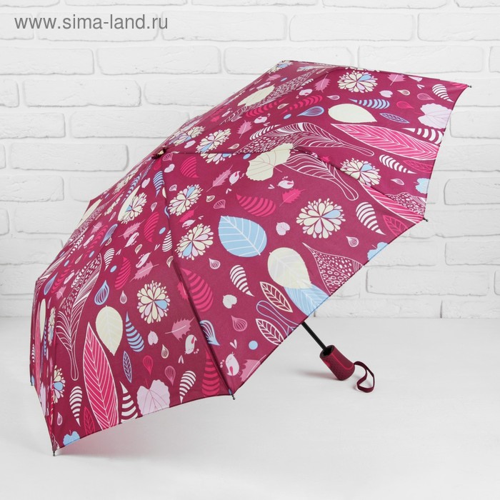 Зонт полуавтоматический «Осень», 3 сложения, 8 спиц, R = 55 см, цвет бордовый - Фото 1