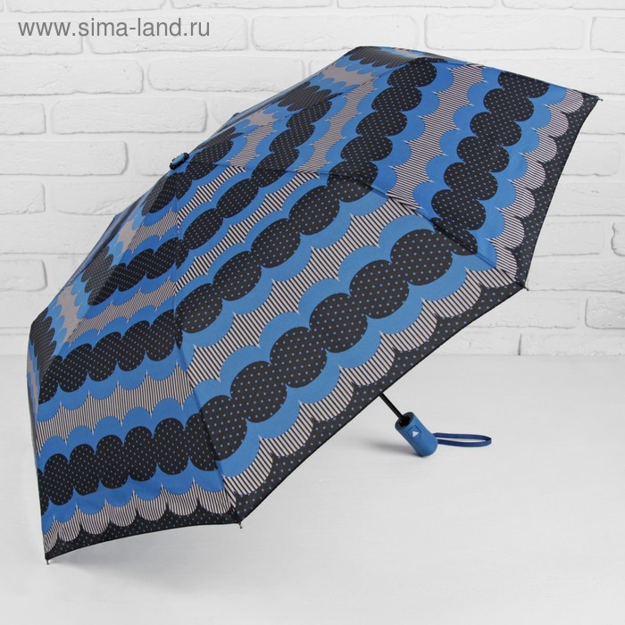 Зонт полуавтоматический «Карусель», 3 сложения, 8 спиц, R = 55 см, цвет синий/чёрный - Фото 1