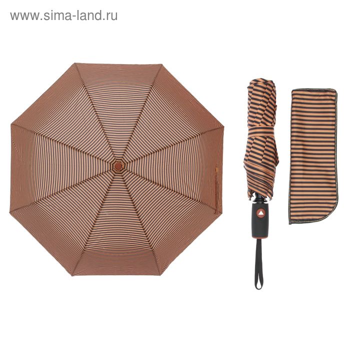 Зонт полуавтоматический "Полоска", R=55см, цвет коричнево-чёрный - Фото 1