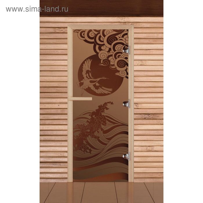 Дверь для бани и сауны "Журавль", бронза, матовая, 8мм, УФ-печать, 190х67см - Фото 1
