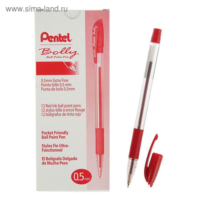 Ручка шариковая Pentel Bolly 425, узел-игла 0.5мм, стержень красный, резиновый упор, масляная основа - Фото 1