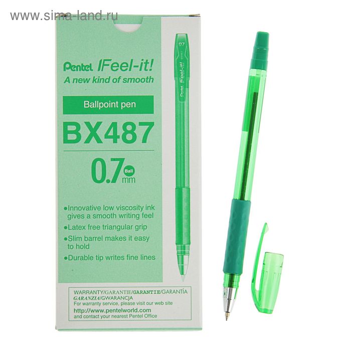 Ручка шариковая Pentel Feel it!, трёхгранная зона захвата, узел-игла 0.7мм, стержень зелёный, масляная основа, металлический наконечник, резиновый грипп - Фото 1