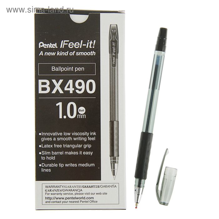 Ручка шариковая Pentel Feel it!, трёхгранная зона захвата, узел-игла 1.0мм, стержень чёрный, масляная основа, металлический наконечник, резиновый грипп - Фото 1