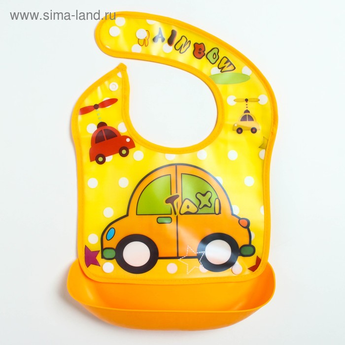 Нагрудник для кормления непромокаемый на кнопке, с супер-карманом, МИКС - Фото 1