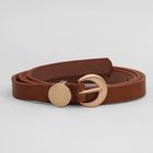 Ремень женский, гладкий матовый, пряжка золото, ширина - 1,5 см, цвет коричневый - Фото 1