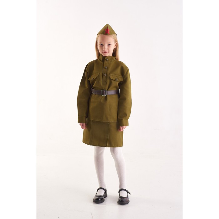 Костюм военного «Солдаточка», гимнастёрка, ремень, пилотка, юбка, 3-5 лет, рост 104-116 см - Фото 1