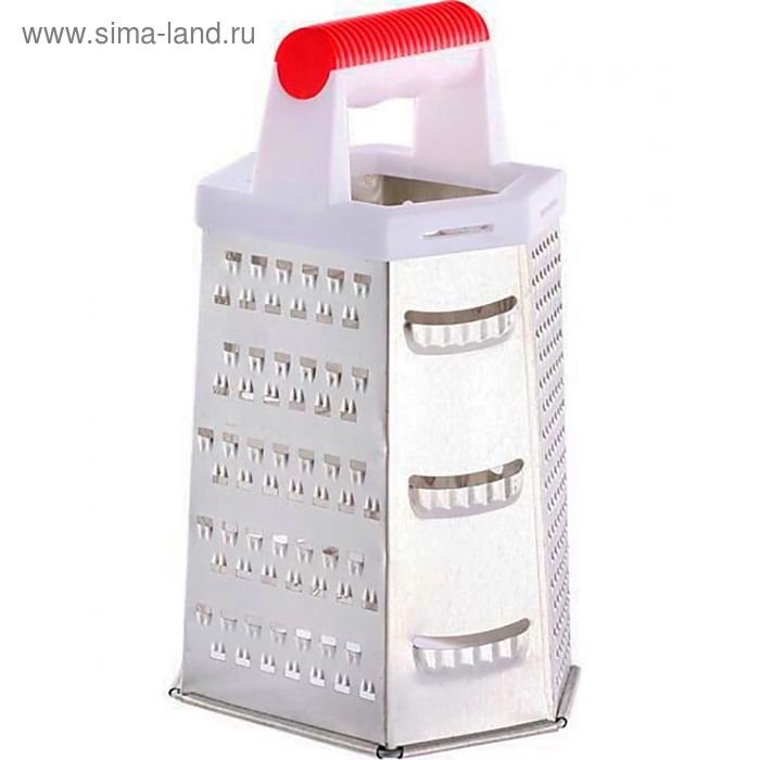 Терка 22,8 см, нержавеющая сталь, пластиковая ручка, 6 рабочих поверхностей, бело-красная ручка - Фото 1