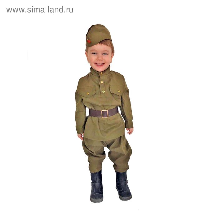 Карнавальный костюм «Солдат-малютка», пилотка, гимнастёрка, ремень, галифе, 2-3 года, рост 94-104 см - Фото 1