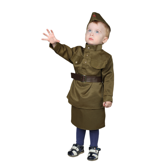 Карнавальный костюм «Солдаточка-малютка», пилотка, гимнастёрка, ремень, юбка, 2-3 года, рост 94-104 см - фото 1925832076