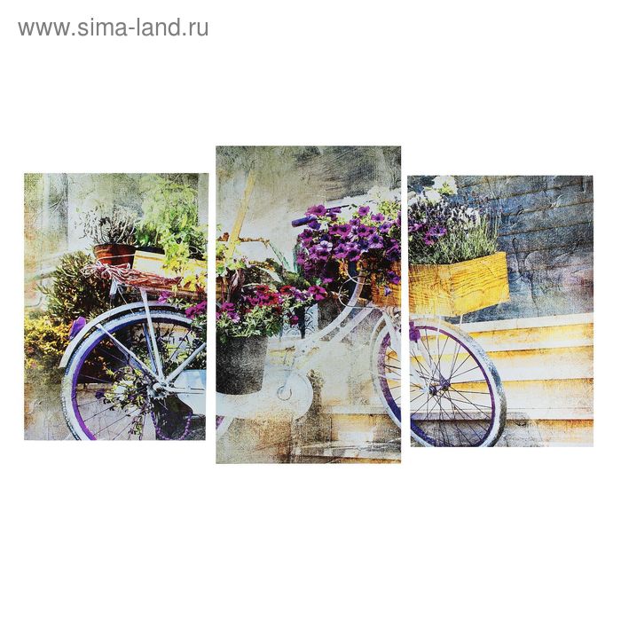 Картина модульная на подрамнике "Цветочный велосипед" 2-30х44,5 1-30х51,5; 55х100 см - Фото 1