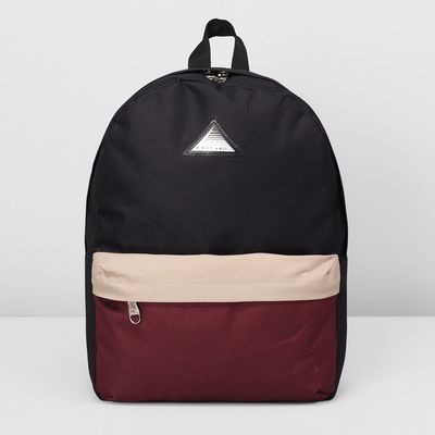 Рюкзак молодёжный, отдел на молнии, наружный карман, цвет бежевый/бордовый/чёрный
