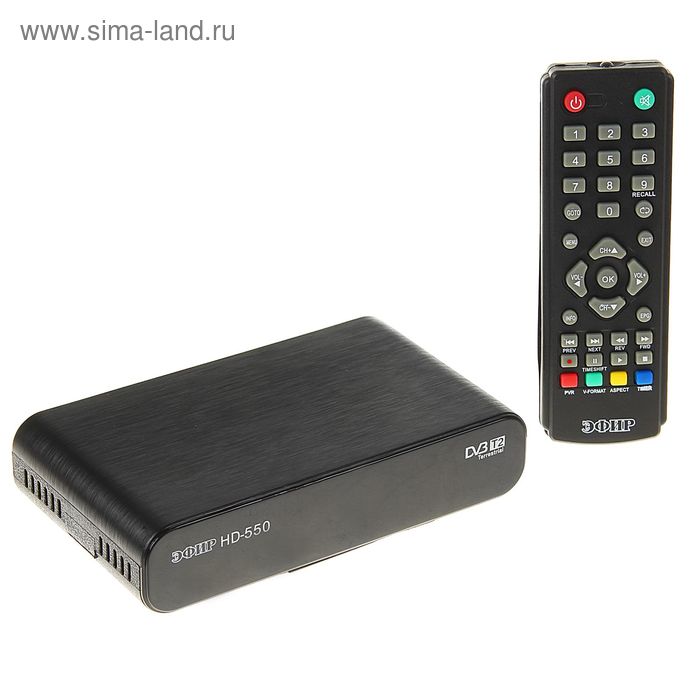 Приставка для цифрового ТВ "Эфир" HD-550, FullHD, DVB-T2, дисплей, HDMI, RCA, USB, черная - Фото 1