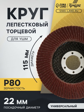 Круг лепестковый торцевой конический ТУНДРА, 115 х 22 мм, Р80