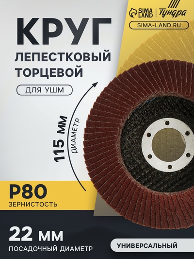 Круг лепестковый торцевой конический ТУНДРА, 115×22 мм, Р80