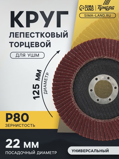 Круг лепестковый торцевой конический ТУНДРА, 125×22 мм, Р80